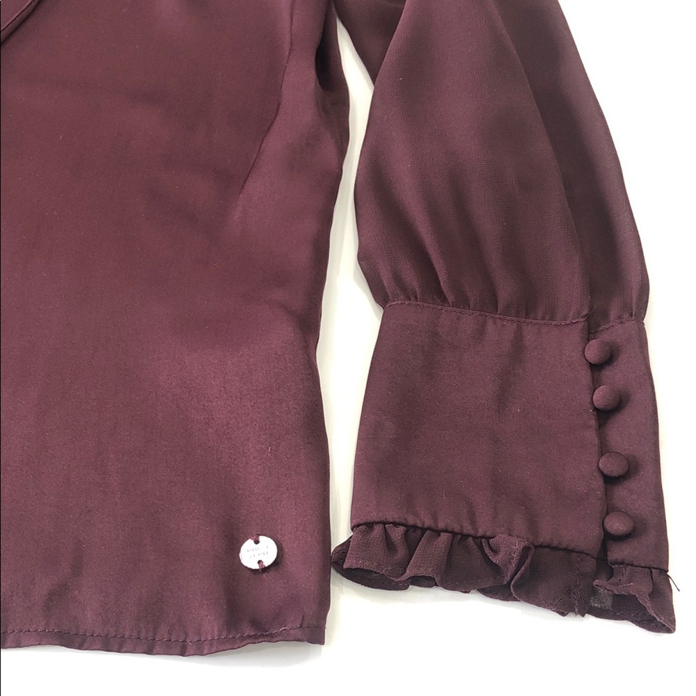 Point Zero Ruffle-Neck Long Sleeve Blouse – Women’s Medium – Rich Burgundy - Picture 9 of 13